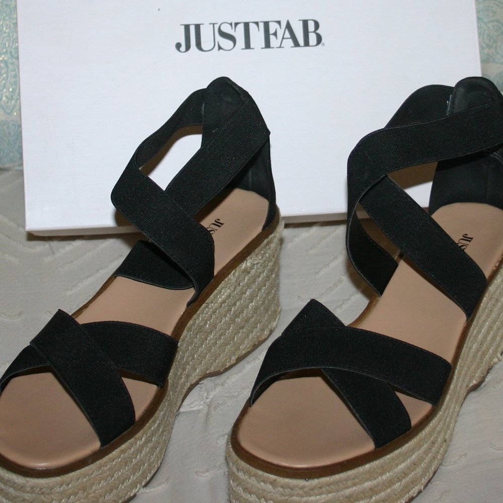 JustFab Black Espadrille Wedges